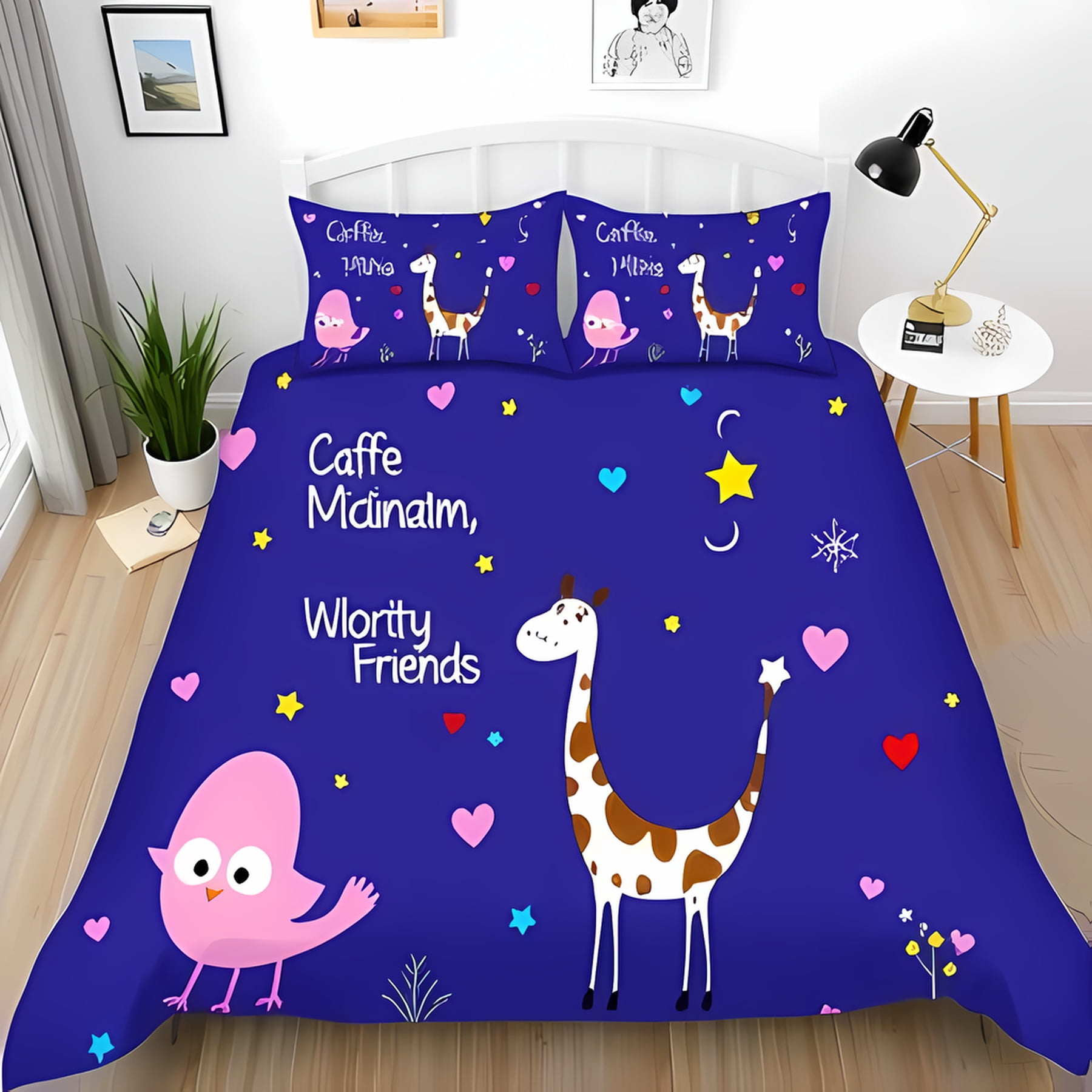 Vibrant 3-Piece Giraffe Bedding Set - Cartoon Duvet Cover & Pillowcases