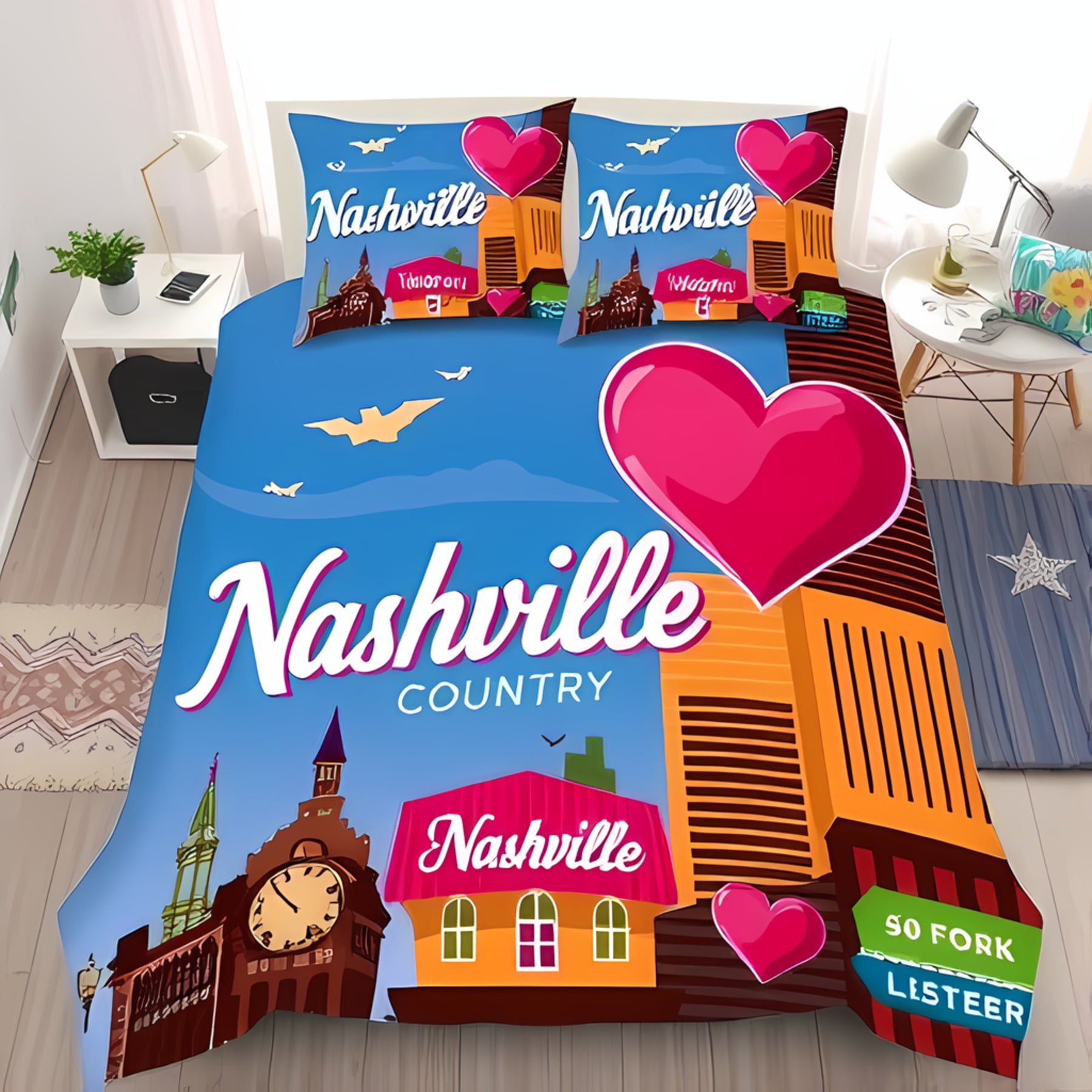 Vibrant 3-Piece Nashville Duvet Cover Set - Whimsical Design with Bold ...