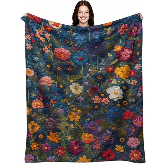 Vibrant 3D Embroidered Floral Garden