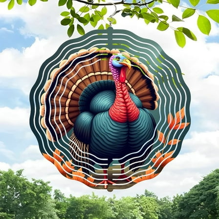 Vibrant 3D Metal Hanging Wind Spinner - Colorful Turkey Design for Yard & Garden Decor Unique with Dynamic Circles