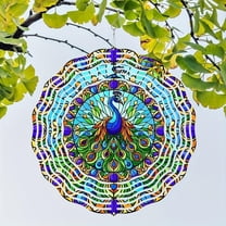 Vibrant 3D Metal Hanging Wind Spinners for Yard & Garden - Wind Spinner Peacock 3D Kinetic Hanging Sculpture Laser Cut Stainless Steel
