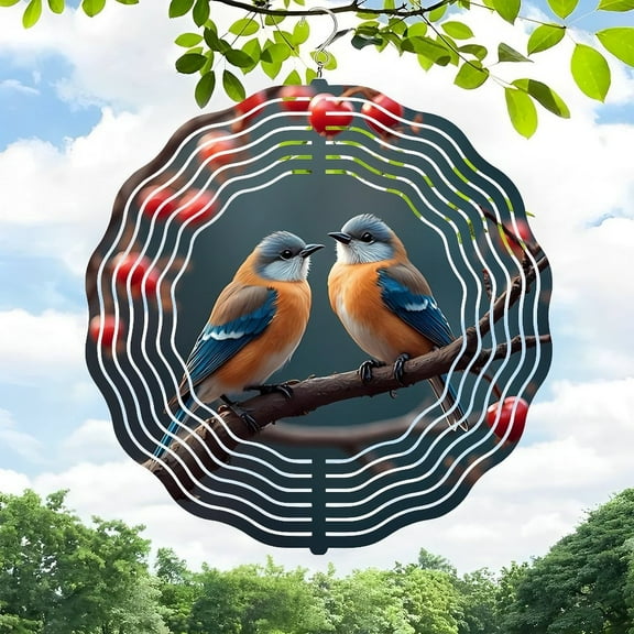 Vibrant 3D Metal Hanging Wind Spinners with Colorful Bird Design & Circular Pattern for Yard and Garden Decor