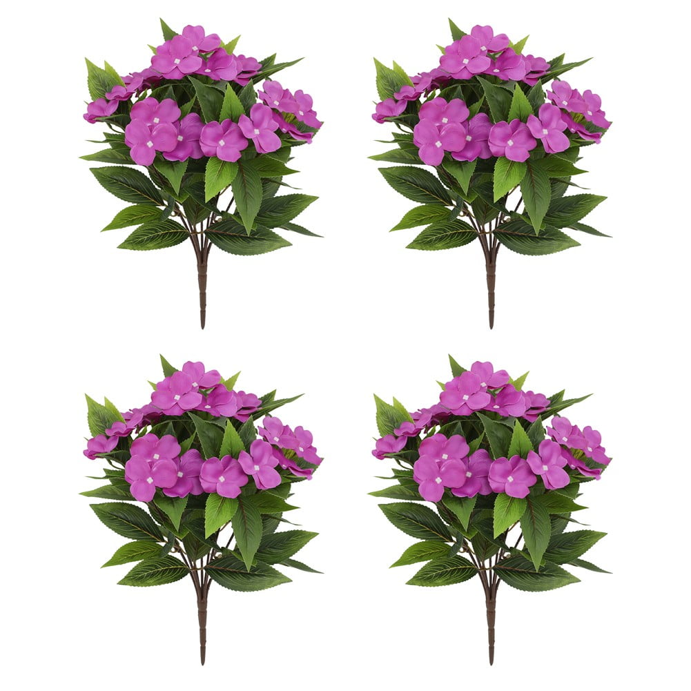 Vibrant 4 Pcs Artificial Impatiens Flowers For Year-Round Outdoor Decor!