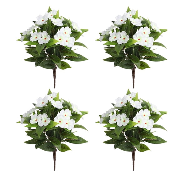 Vibrant 4 Pcs Artificial Impatiens Flowers for Year-Round Outdoor Decor!