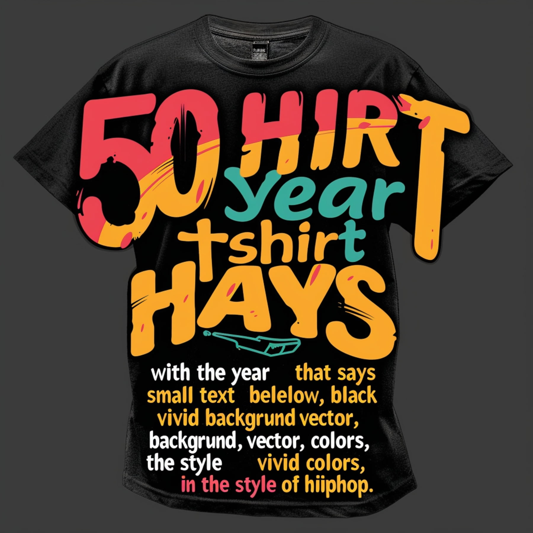 Vibrant '50 Years of Hip Hop' Design on Black TShirt Celebrate the