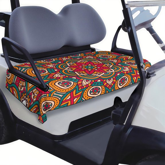 Vibrant 51" x 31" Mandala Towel Golf Cart Seat Protector - Universal Microfiber Cover for Standard Front Bench Seats of Major Brands