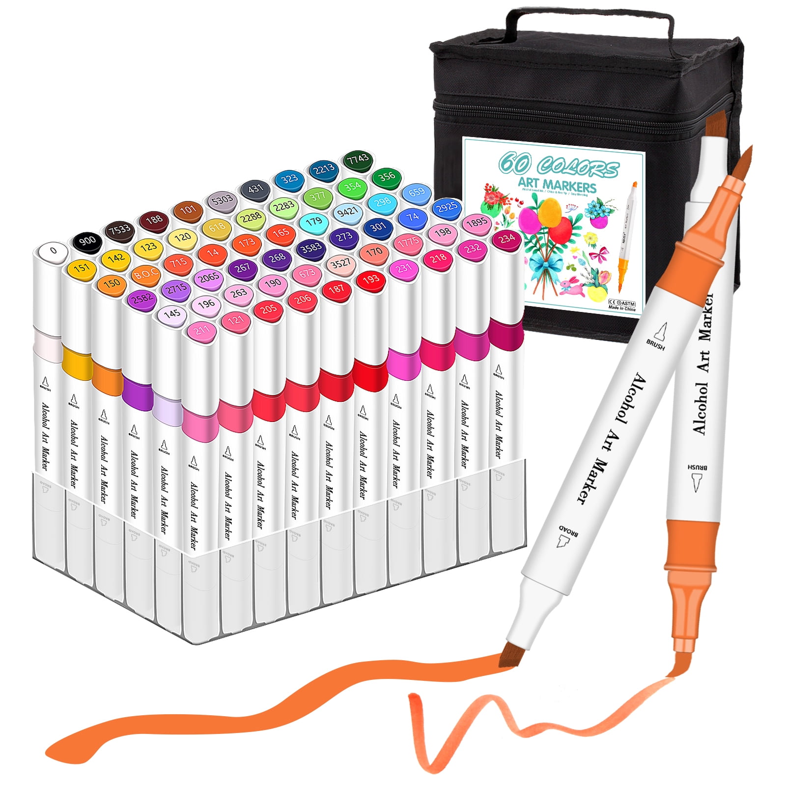 WELLOKB Alcohol Markers Set, 60 Dual Tip Permanent Art Markers for  Coloring, Illustrations, Sketching, Ideal for Kids and Adults, Includes  Brush Tip, Washable and Colored Markers 