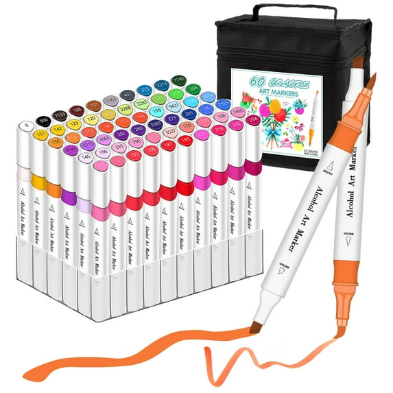 Vibrant 60-Color Dual Tip Alcohol-Based Art Markers Set - Perfect for Drawing, Sketching, and Coloring