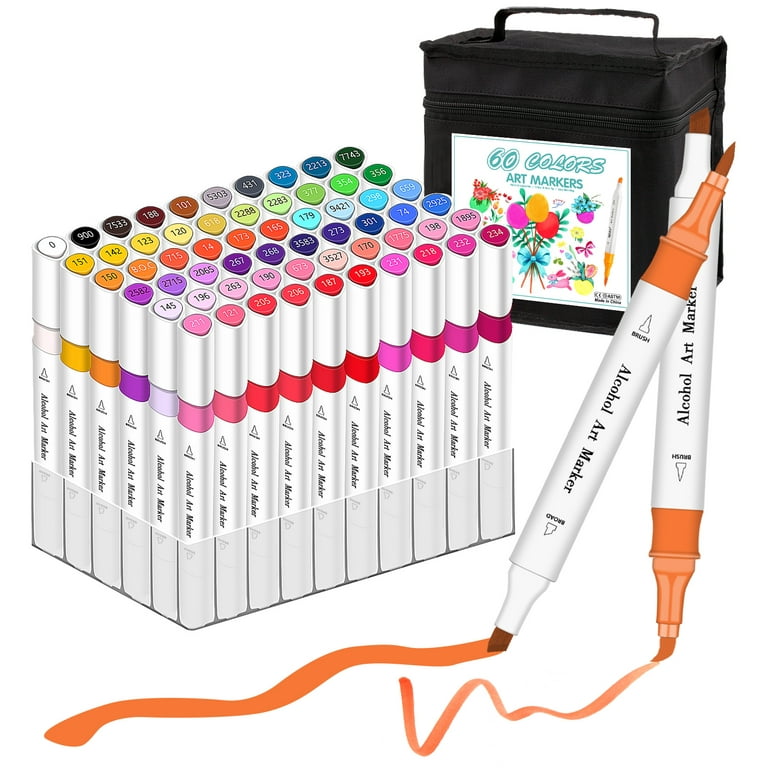 80 Color Alcohol Markers with Case&Holders, Dual Tips Chisel