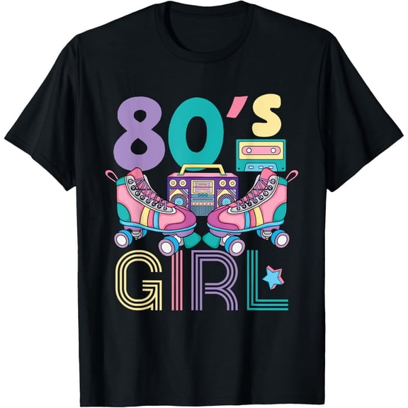 Vibrant 80's Girl Retro Roller Skates Throwback Vibe Womens T-Shirt