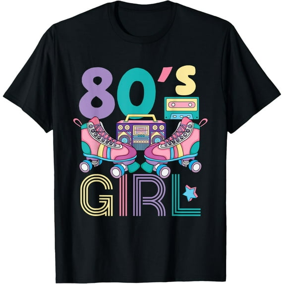 Vibrant 80's Girl Retro Roller Skates Throwback Vibe Womens T-Shirt