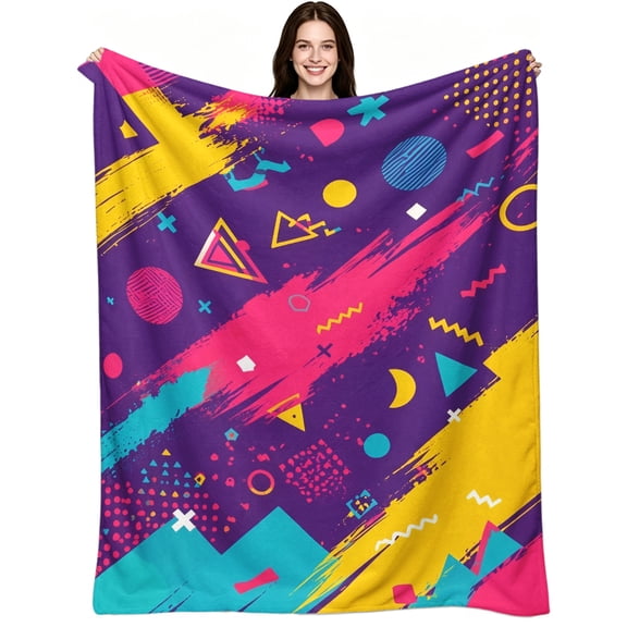 Vibrant 80s 90s Retro Memphis Geometric, Soft Warm Flannel Fleece, Aesthetic Retro Geometric, Throw Blanket, Cozy Warm, Home Decor, Couch Sofa Bed, Gift