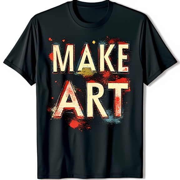 Vibrant ART Graphic Black T-Shirt with Font & Colorful Splatter Short Sleeve Tee
