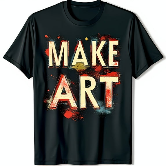 Vibrant ART Graphic Black T-Shirt with Font & Colorful Splatter Short Sleeve Tee