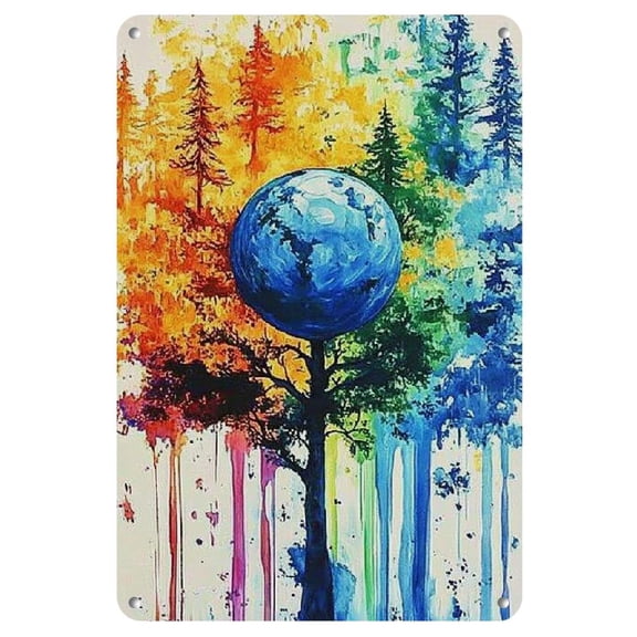 Vibrant Abstract Alien Landscape with Tree Iron Wall Art, 8x12 Inches - Colorful Splash Design, Unframed Decor for Bedrooms, Living Rooms, Basements, and Bars, Bar Decorations | Vibrant Wall Decor
