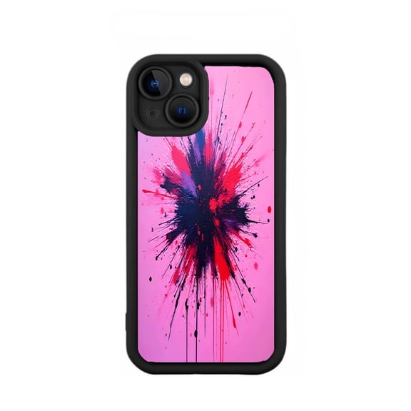 Vibrant Abstract Art iPhone 15 Case - Lightweight Yellowing Resistant Dynamic Red & Blue Splash Design on Pink Background
