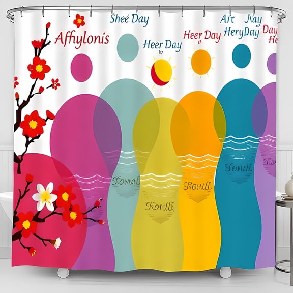 Vibrant Abstract Cherry Blossom Shower Curtain - Colorful Nature-Inspired Design for a Cheerful Bathroom