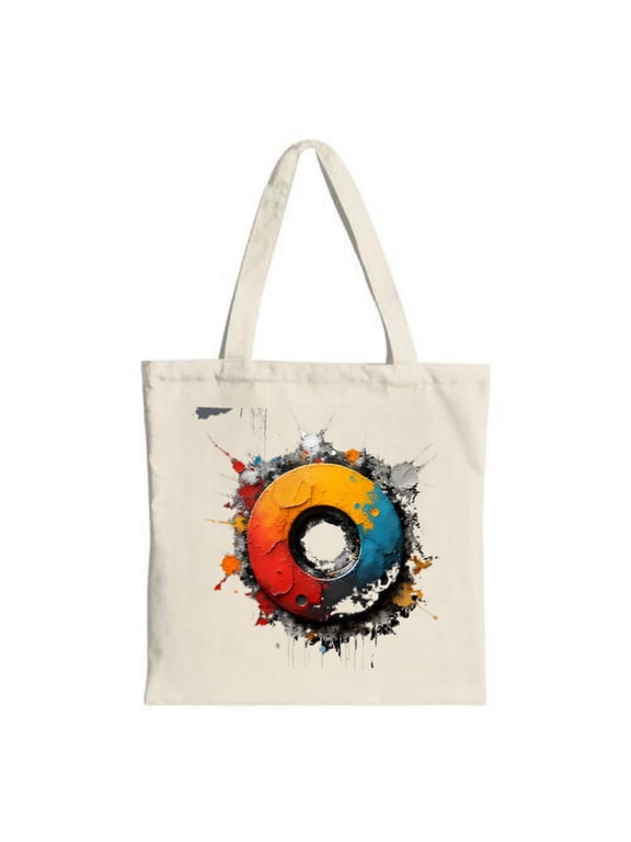 Vibrant Abstract Circle Tote Bag - Colorful Segmented Design with Splashes Perfect for Shopping Travel & Parties