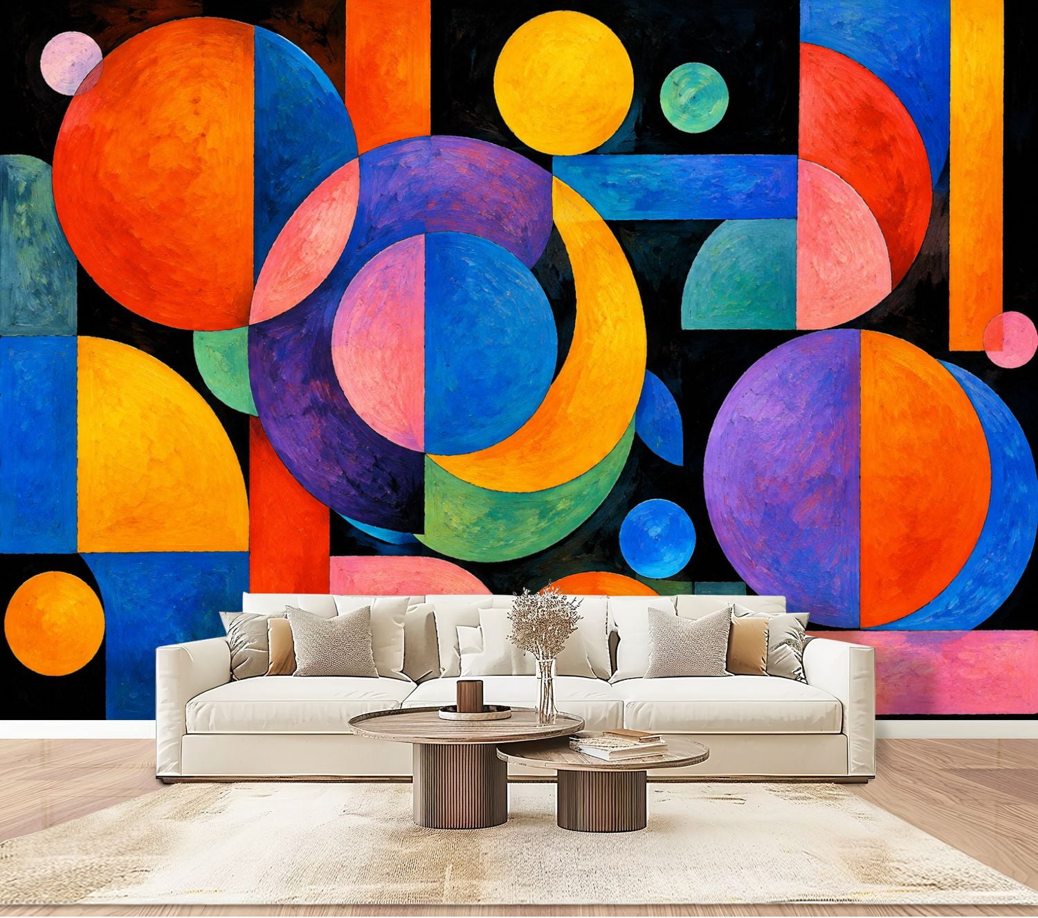 Vibrant Abstract Composition Wallpaper Geometric Shapes Bold Colors ...