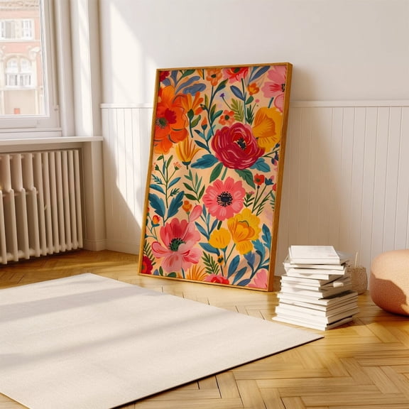 Vibrant Abstract Floral Botanical Wall Art, Colorful Acrylic Art, Living Room Decor, Modern Flower Poster, Contemporary Artwork, 12x18 UNFRAMED