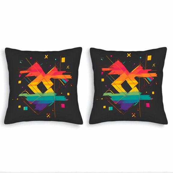 Vibrant Abstract Geometric Throw Pillow Covers 18x18in Set of 2 - Bright Colors on Black Perfect for Couch Bed or Car