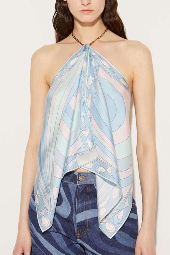 Vibrant Abstract Halter Neck Top (S, Blue)