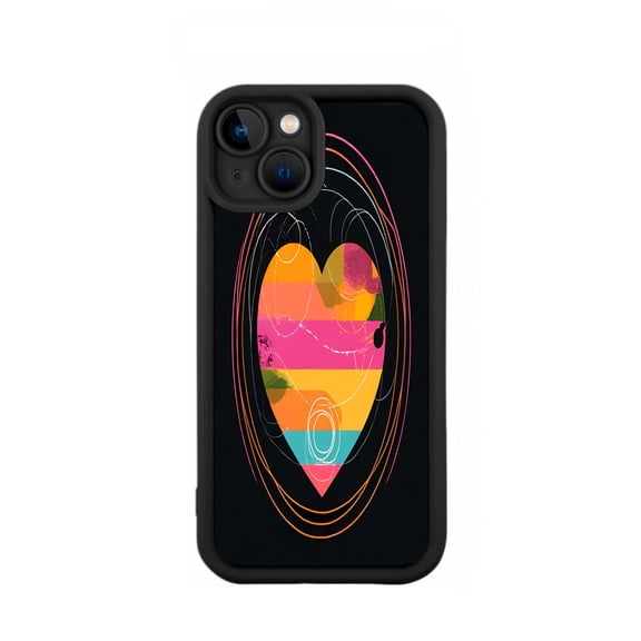 Vibrant Abstract Heart Design iPhone 15 Case - Lightweight Yellowing Resistant Colorful Stripes & Circular Patterns
