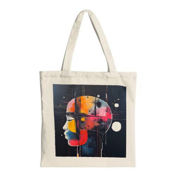 Vibrant Abstract Human Profile Canvas Tote Bag - Colorful Art Design for Stylish Shopping Travel & Parties - Reusable & Multifunctional