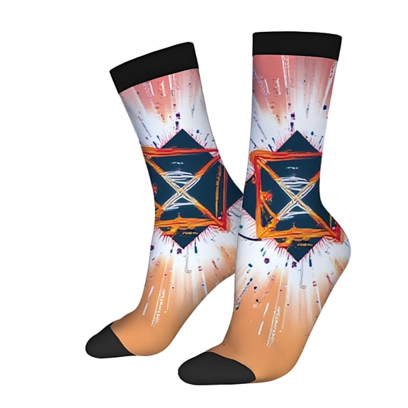 Vibrant Abstract Pattern Socks (2 Pairs) - Bright Orange & White Design with Dynamic Lines Unisex Trendy Mixed Color Socks for All Seasons
