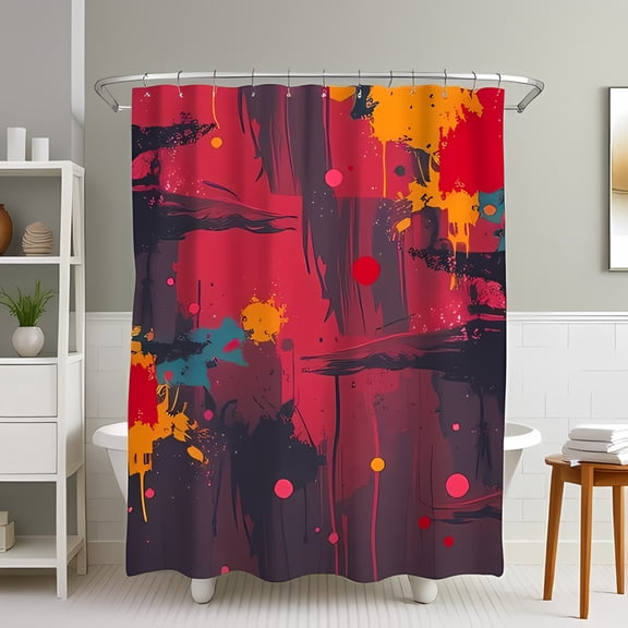 Vibrant Abstract Shower Curtain Bold Red Orange & Purple Design for Modern Bathroom Decor