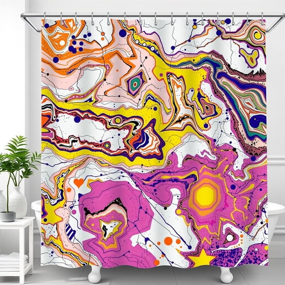 Vibrant Abstract Shower Curtain - Color Swirls on White