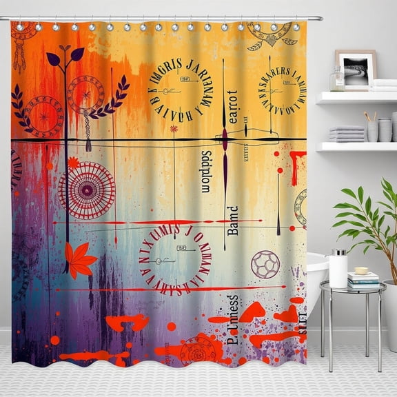 Vibrant Abstract Shower Curtain with Bold Colors & Intricate Design - Graffiti & Vintage Style