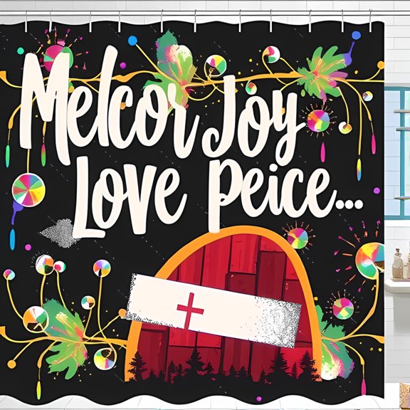 Vibrant Abstract Shower Curtain with Colorful Circles and Swirls Joyful Cave Design Black Background