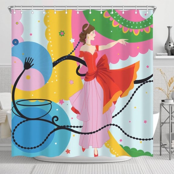 Vibrant Abstract Shower Curtain with Dancing Woman Design - Colorful Bathroom Decor