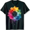 thumbnail image 1 of Vibrant Abstract Splatter Black T-Shirt Colorful Dripping Design, 1 of 5