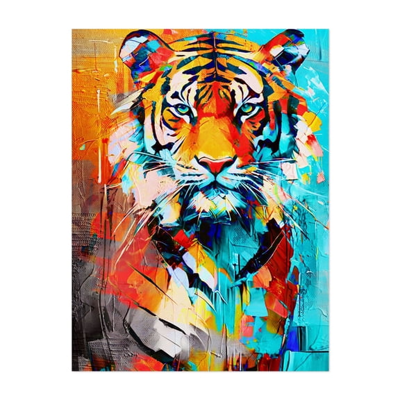 Vibrant Abstract Tiger Portrait - Modern Wildlife Wall Art - Geometric Digital Art Tiger - Digital Art Tiger Wildlife Abstract Modern Art Animal Psychedelic Unframed Wall Art Print 5 x 7 inches