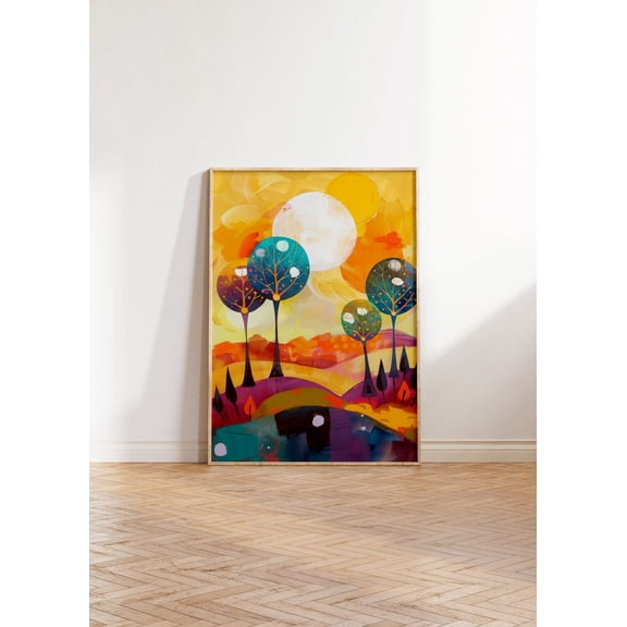 Vibrant Abstract Trees Wall Art Maximalist Sunshine Landscape Colorful Park Print Trendy Bright Eclectic, Unframed Paper Poster 8x10in