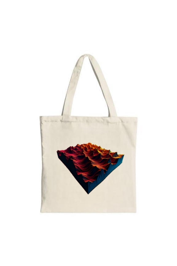 Vibrant Abstract Waves Tote Bag - Canvas Reusable Perfect for Shopping & Travel Features Bold Red Orange Yellow Waves on Dark Blue