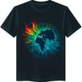 thumbnail image 1 of Vibrant Abstract World Map Graphic Black T-Shirt Colorful Design, 1 of 5