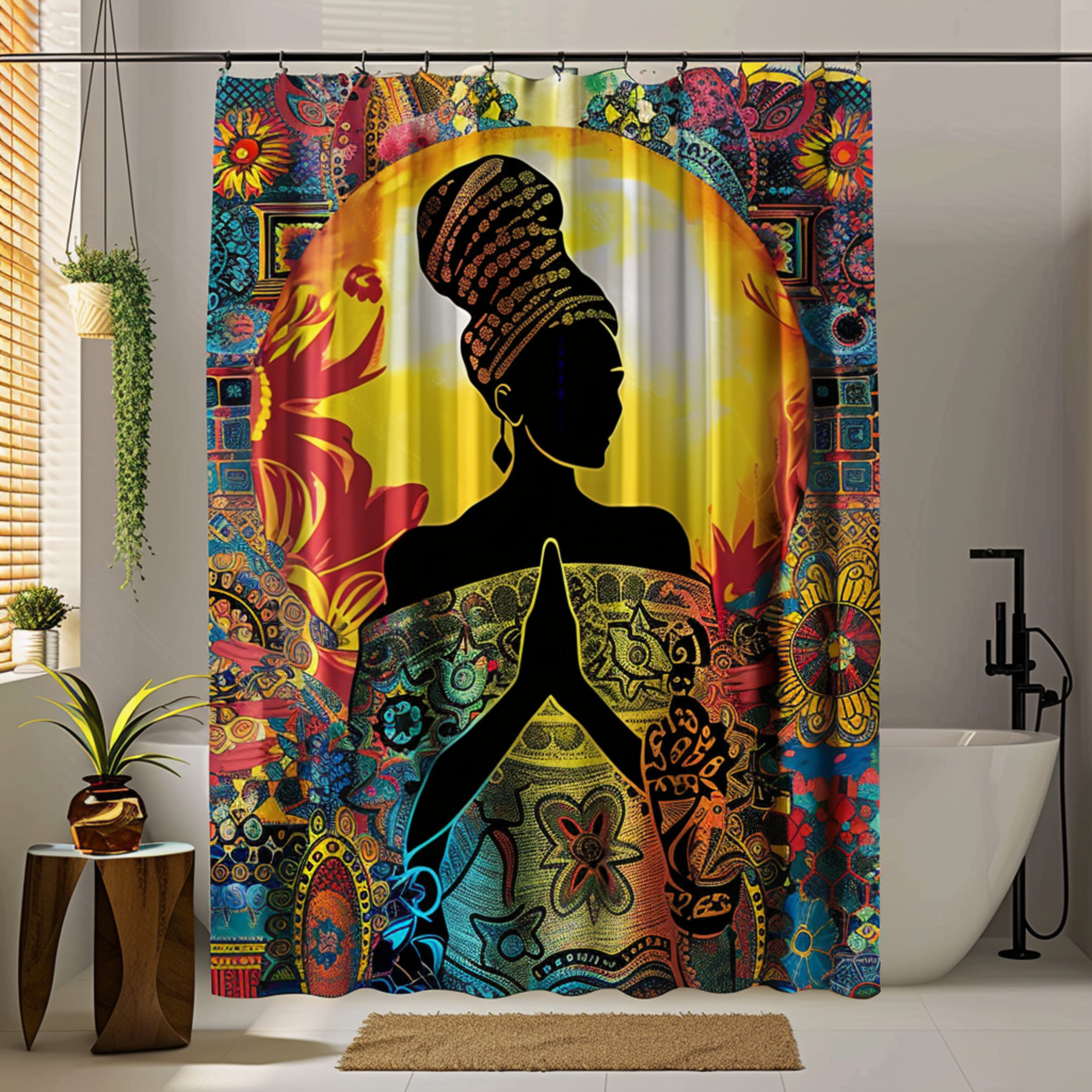 Vibrant African American woman in traditional attire creates visually