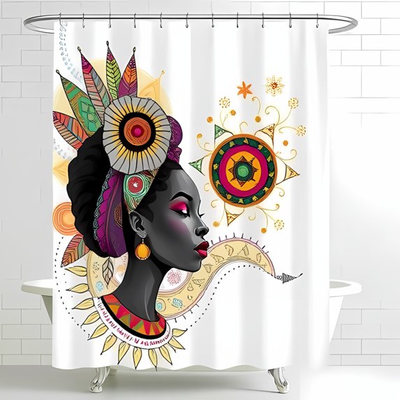 Vibrant African Art Shower Curtain - Stunning Portrait of with Colorful Headdress Elegant Bathroom Decor