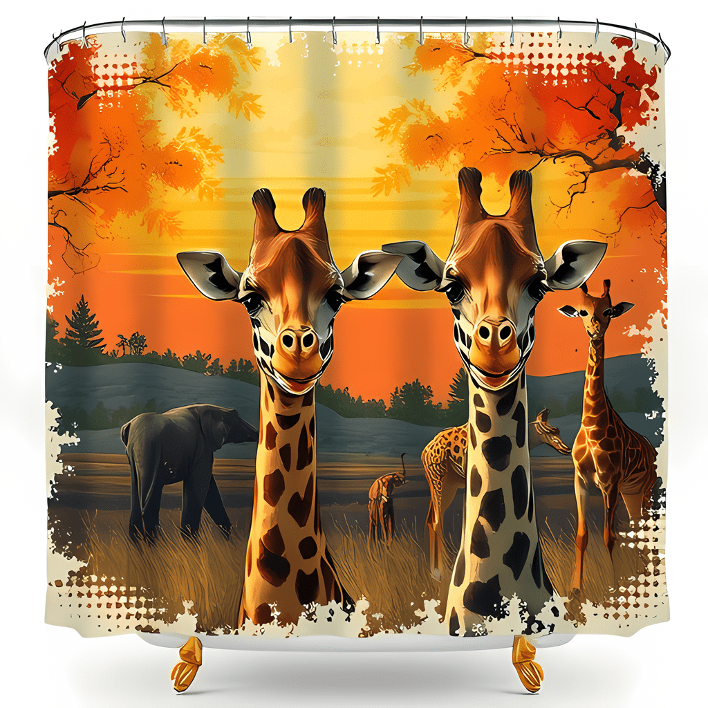 African Elephants Shower Curtain – Wild Animal Print Polyester With Hooks, 72x72 Inches