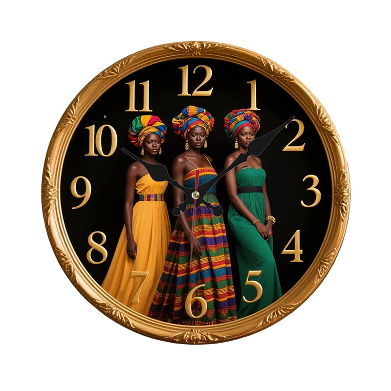 [Vibrant African Wall Clock] Silent Non-Ticking 1pc Three African Women ...