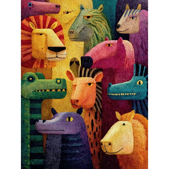 Vibrant African Wildlife Canvas Wall Art, Cartoon Zebra Lion Crocodile Print, Home Office Cafe Wall Decor
