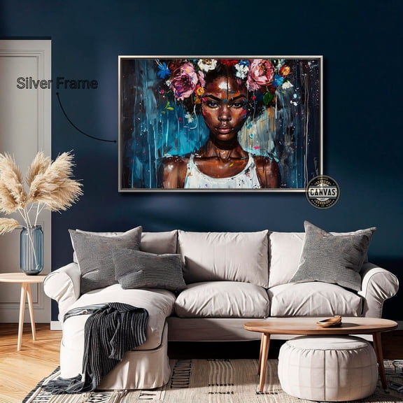 Vibrant Afro Beauty Poster African Woman In Floral Crown Wall Art Femininity Poster Abstract Decor Ready To Hang, Unframed Poster Size 12x18