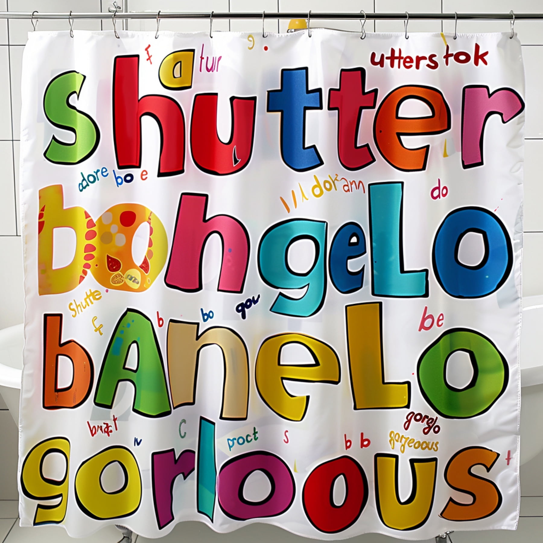 Vibrant Alphabet Fun Colorful Cartoon Shower Curtain for Kids