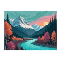 Vibrant Alpine Sunset - Painting Landscape Mountain Autumn Nature Scenic Sunset Unframed Wall Art Print 5 x 7 inches