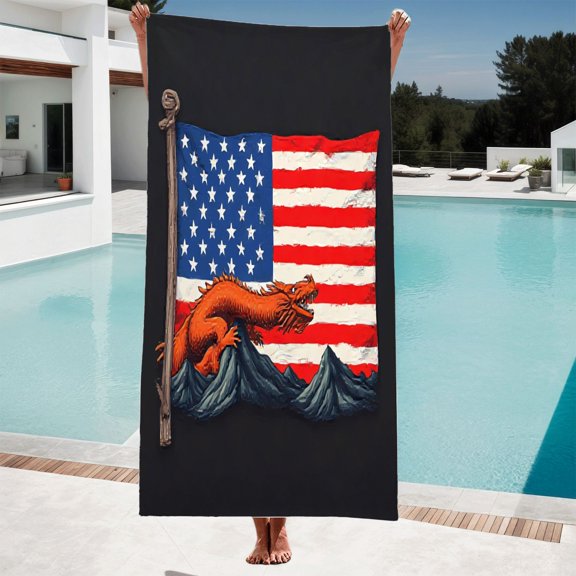 Vibrant American Flag & Dragon Design Beach Towel - Perfect for Pool Travel and Bath - Unique Art Print on Soft Fabric