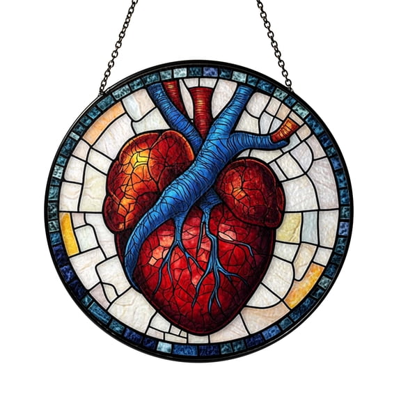 Vibrant Anatomical Heart Stained Glass Window Hanging, Medical-Themed Home Decor, Gift Idea for Students or Science Lovers