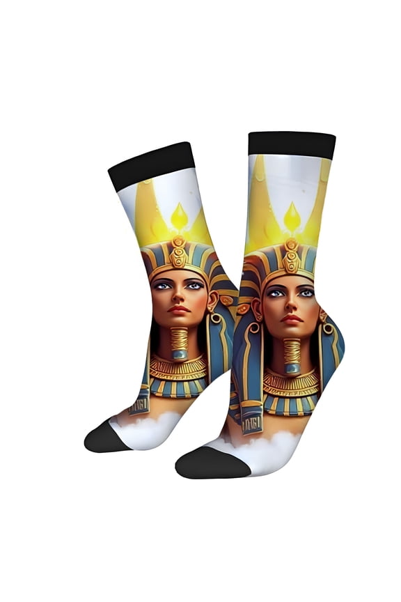 Vibrant Ancient Pharaoh Socks (2 Pairs) - Unisex Trendy Design with Golden & Blue Headdress Mixed Colors Perfect for All Seasons